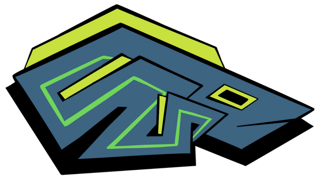 Congercine's Logo, a sharp-angled, geometric eel in blue and neon yellow.